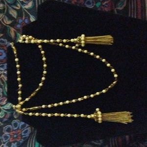 Gadzooks Gold & White Tassel Wrap Around Necklace